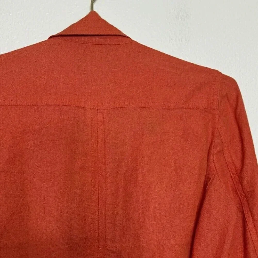 Talbots Orange Irish Linen Trench Coat Button Belted Summer Spring Jacket Sz 4P